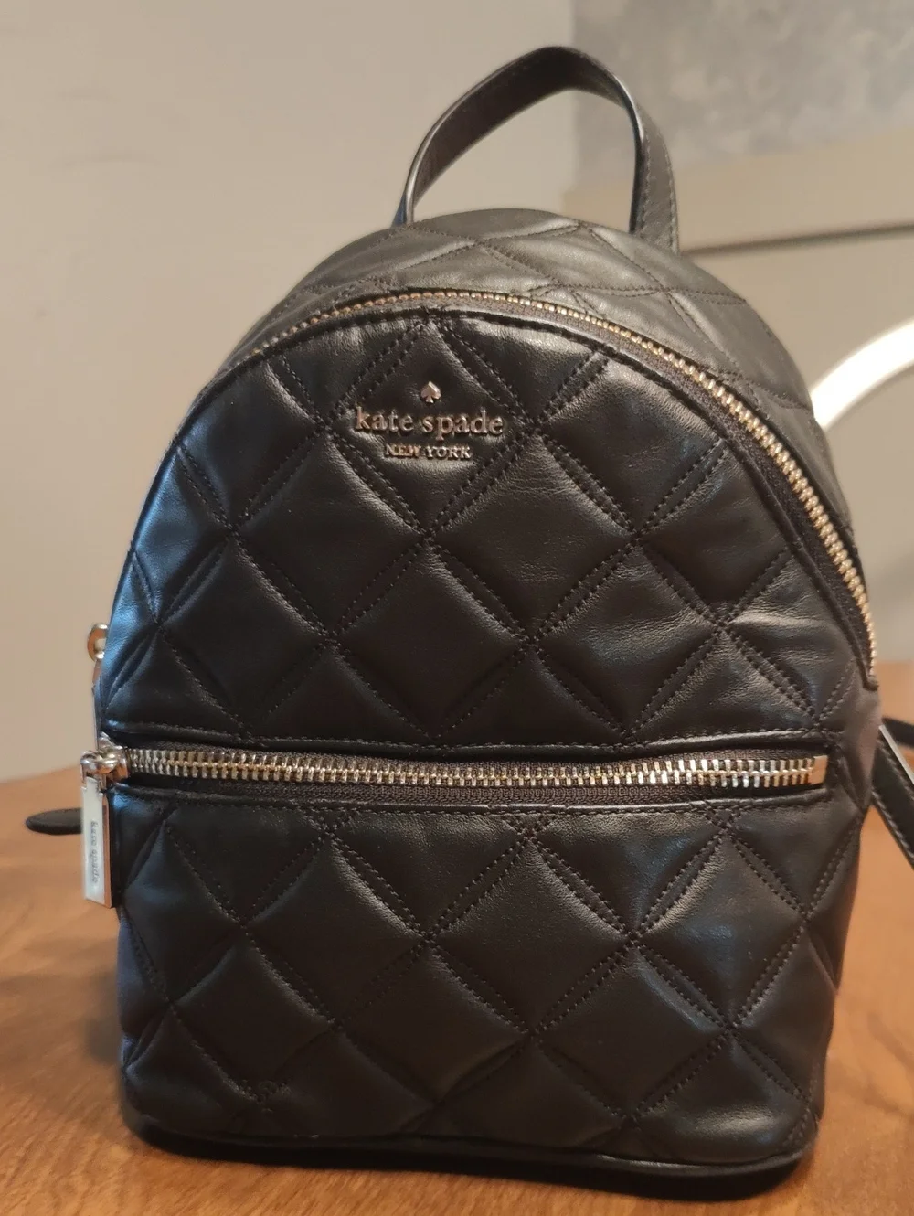 Kate Spade Black Quilted Mini Backpack with Gold Hardware